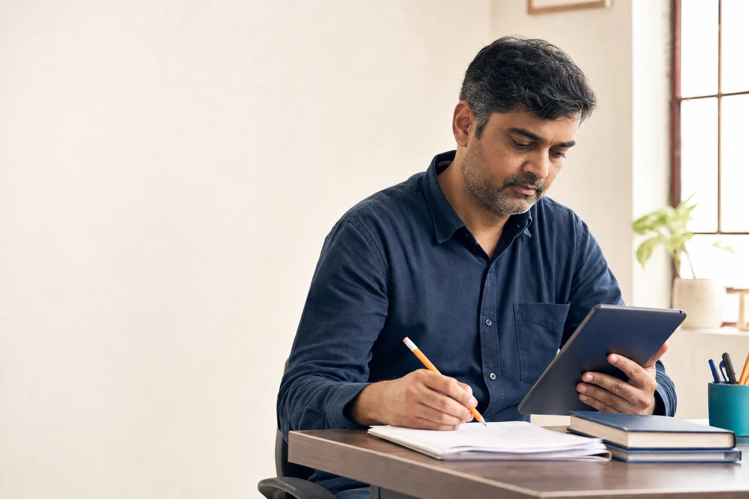 Teacher reviewing a student assessment on a tablet